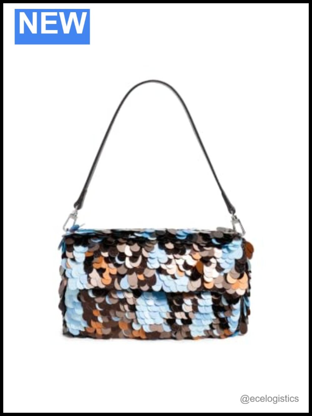 Sequined Convertible Shoulder Bag with Removable Leather Strap